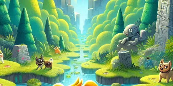 A small animated dog named Charlie embarks on an adventurous journey with friends in a colorful, mysterious landscape.