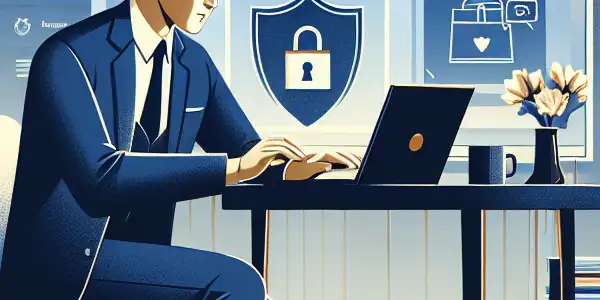 A cozy home scene depicting a person safely shopping for adult content online, emphasizing comfort and security.