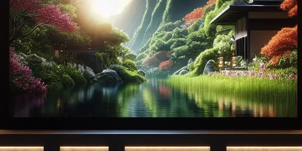 A luxurious home theater featuring a large screen displaying a high-definition adult film in a cozy, sophisticated setting.