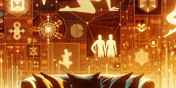 A modern digital interface showcasing a luxurious living room with diverse adult content options and inviting ambiance.