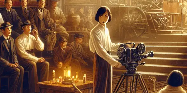 A 1930s underground film set showcasing the transition from silent to sound in Japanese adult cinema.